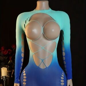 Cutout Ombre Bodycon Dress in Aqua to Royal Blue